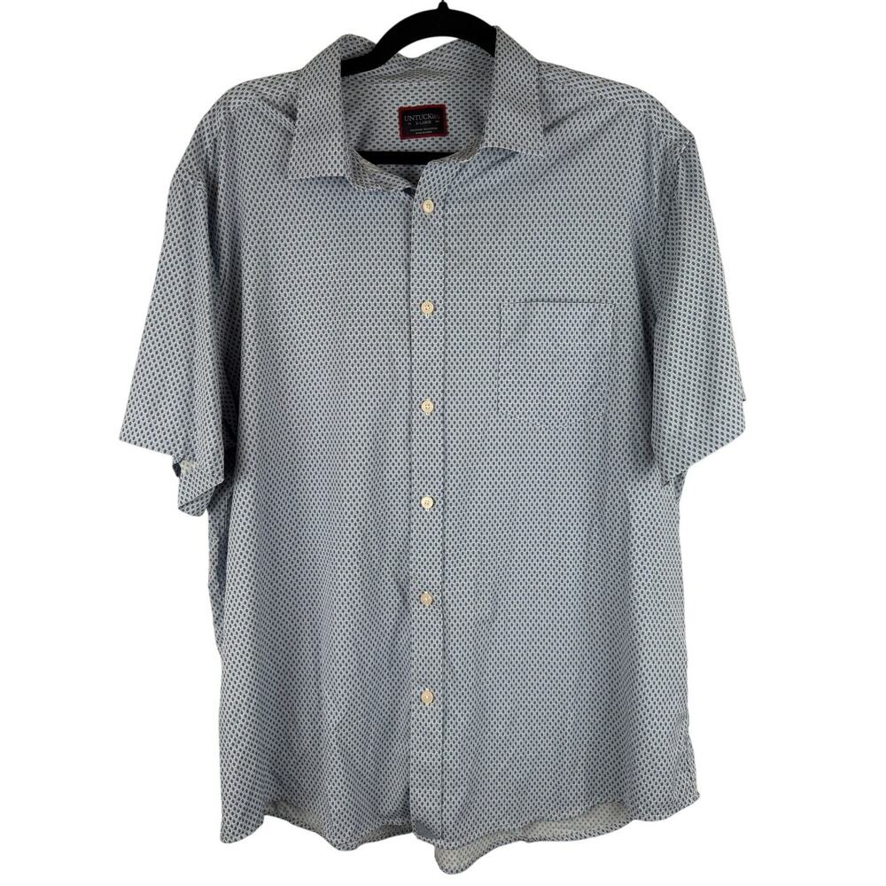 Untuckit Blue Patterned Button Down Short Sleeve … - image 1